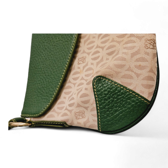 Louis Quatorze Paris Green Monogrammed Leather and Canvas Shoulder Bag. - Picture 3 of 9
